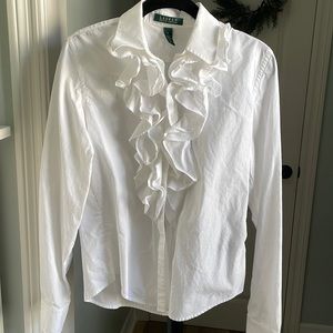 Classic Ralph Lauren white long sleeve ruffle blouse